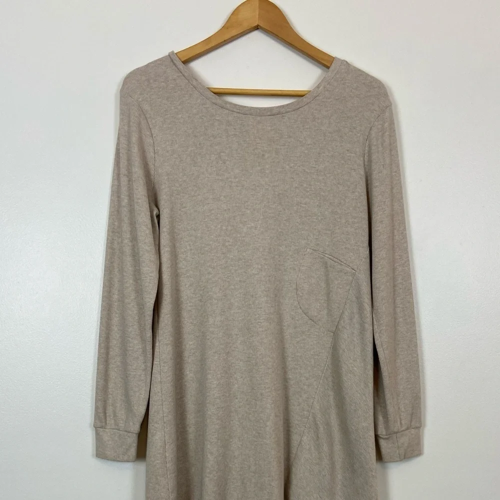 Sundance Thea Cream Asymmetrical Hem Long Sleeve Thermal Knit High Low Dress - Picture 4 of 13
